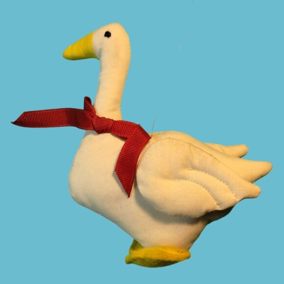 White Goose Ornament Red Bow Handcrafted Fabric - Picture 1 of 7